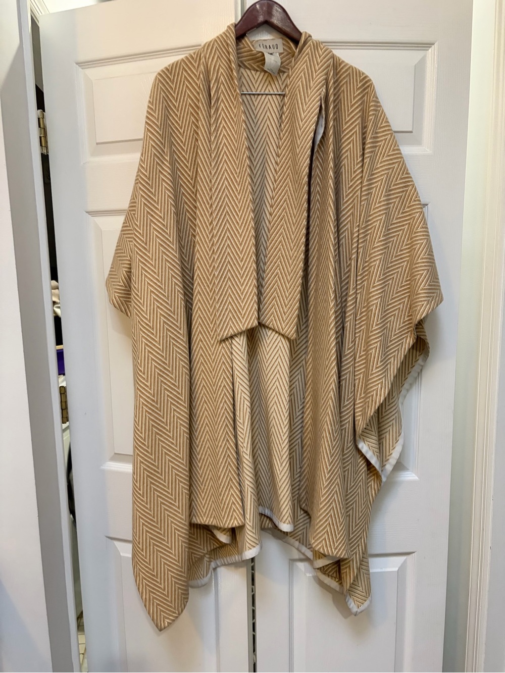 Louis Freud Tan Chevron Knit Wrap Poncho